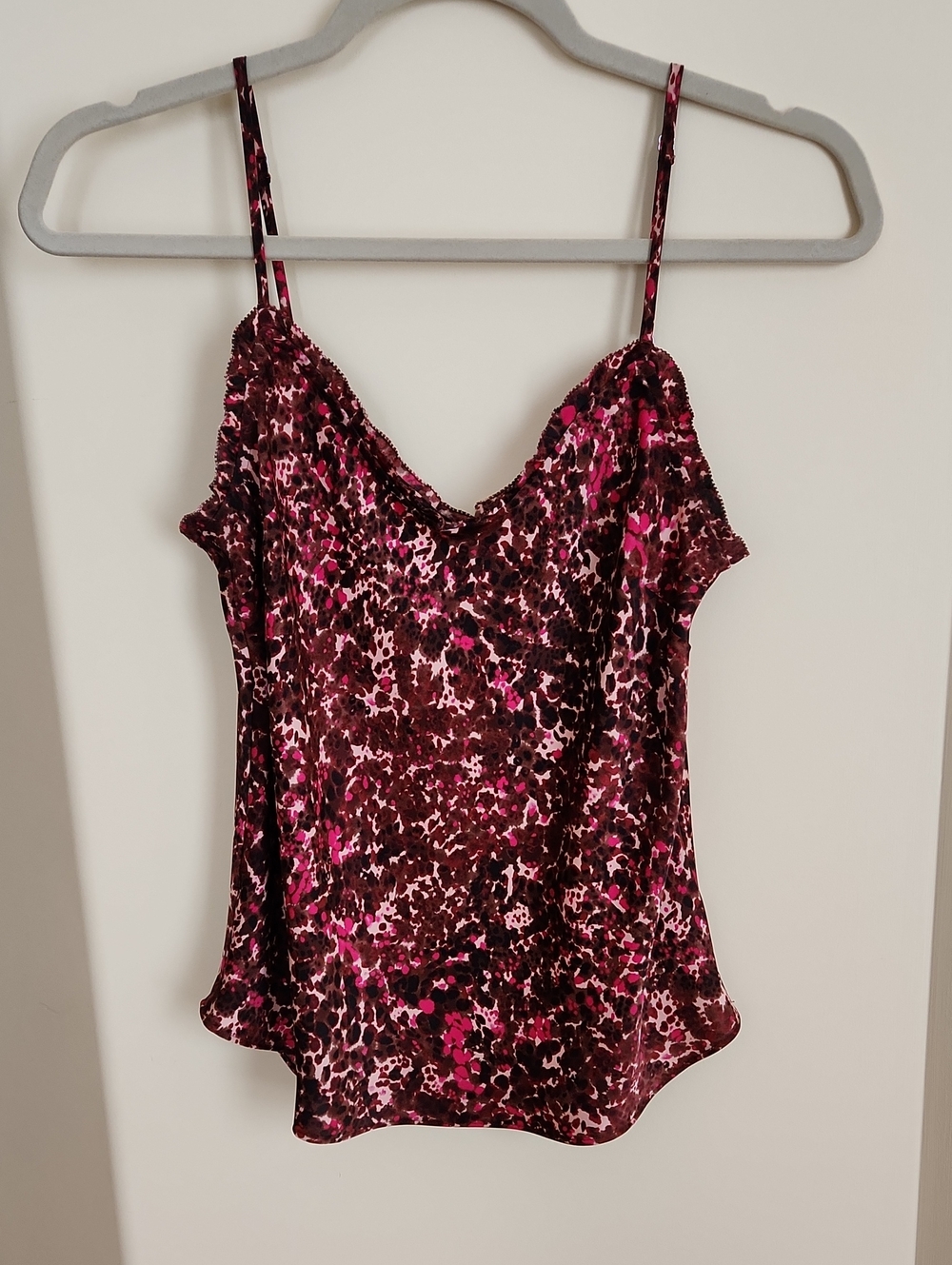 Wilfred Aritzia Pink & Brown Satin Printed Cami Ruffle Trim